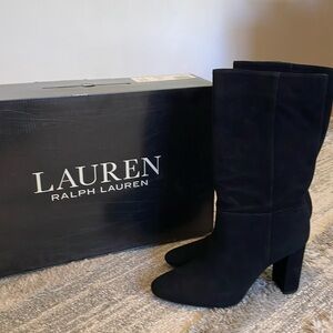 Ralph Lauren Black Suede Slouch Mid Boot Artizan 8